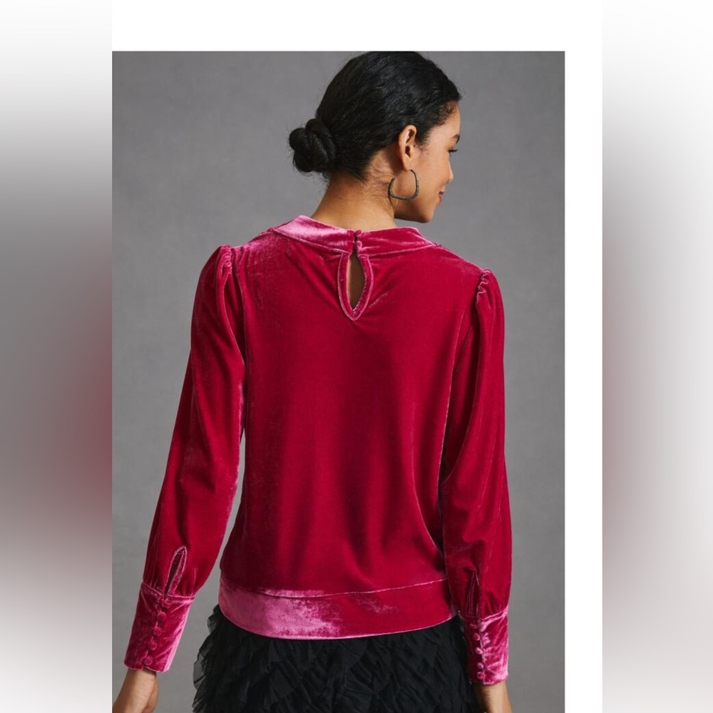 Anthropologie Pink Velvet Blouse - Picture 3 of 8